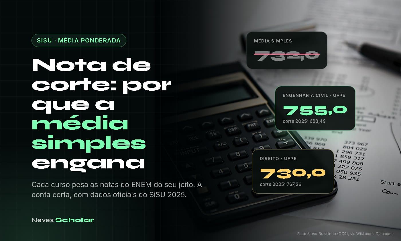 Capa do artigo: Nota de Corte do SiSU: Por Que a Média Simples Engana e Como Calcular a Sua de Verdade